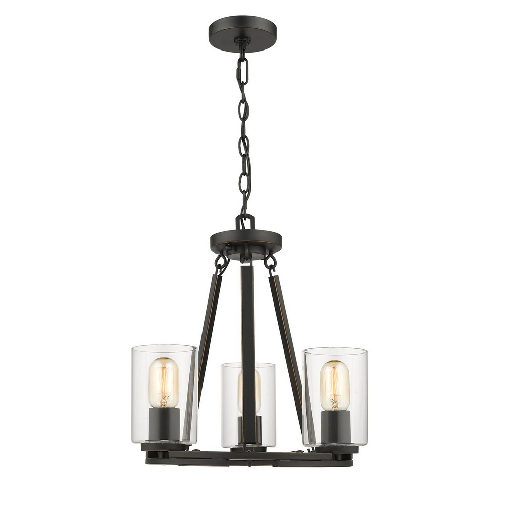 Golden Lighting-7041-3 BLK-CLR-Monroe - Convertible Chandelier 3 Light Steel in Sturdy style - 15 Inches high by 16 Inches wide   Black Finish with Clear Glass